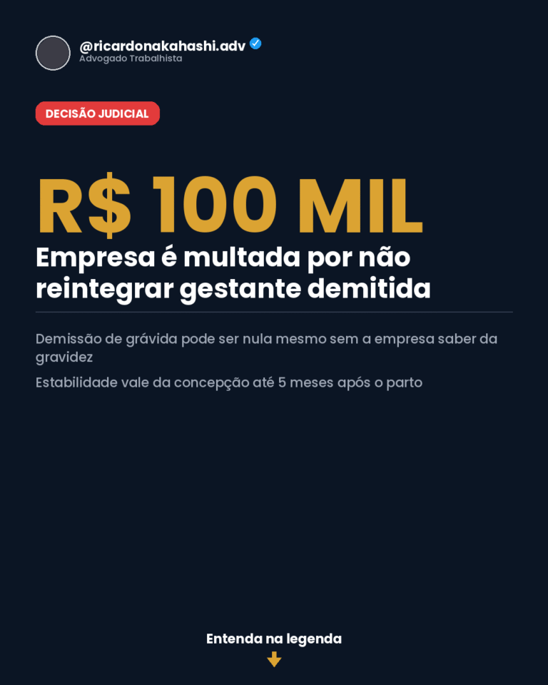 Empresa é multada em R$ 100 mil por não reintegrar gestante demitida