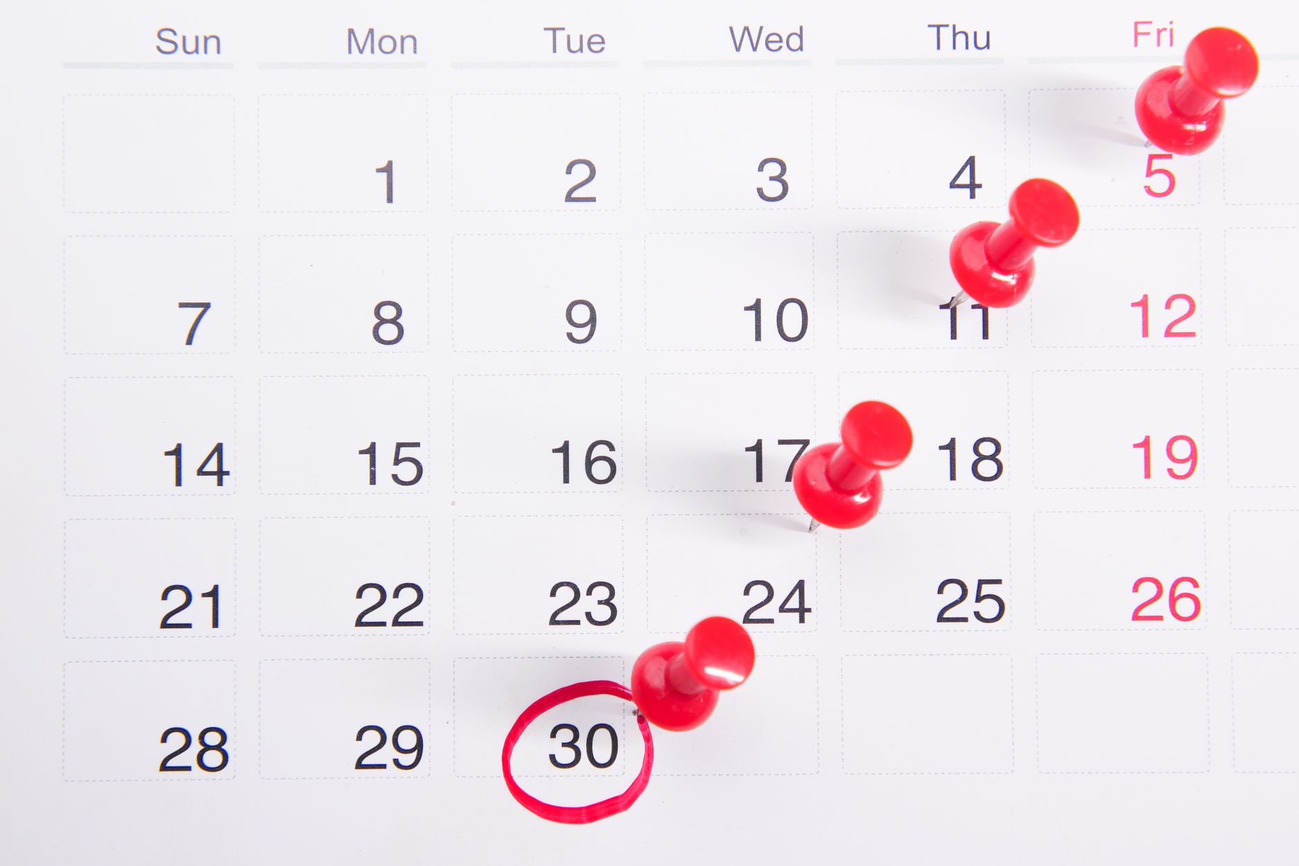 Calendário com data de feriado marcada