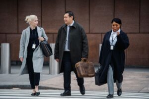 Trabalhador em ambiente de trabalho, revista de bolsa pela empresa